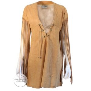 Bonnie Cashin for Sills Dress Chamois Leather Long Fringe Tunic Vintage 70s Rare